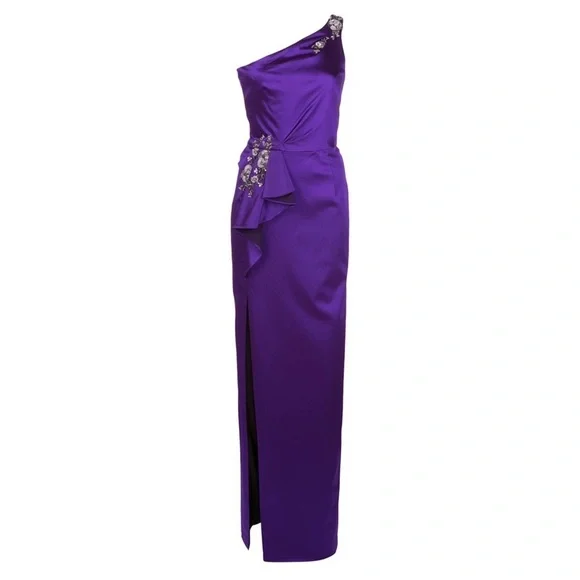 Marchesa Notte One Sleeve AppliquéPurple Gown